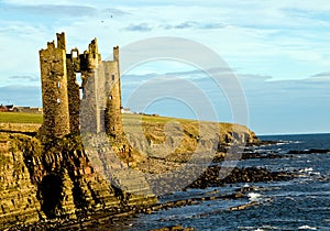 Keiss Castle Ruins, Keiss Castle tower ruins, Keiss, Caithess, Scotland, UK.