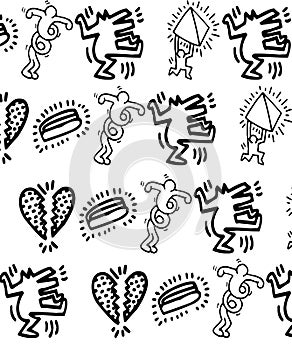 Keith haring funny dancing with white background.