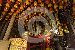 Kek Lok Si Temple decorated with red paper lanterns in Penang island, Malaysia