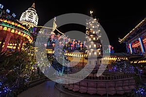 The Kek Lok Si Temple, Penang, Malaysia. The Buddhist temple lit up by thousands of lights during the Chinese New Year