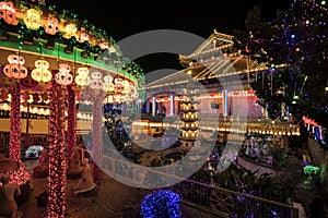 The Kek Lok Si Temple, Penang, Malaysia. The Buddhist temple lit up by thousands of lights during the Chinese New Year