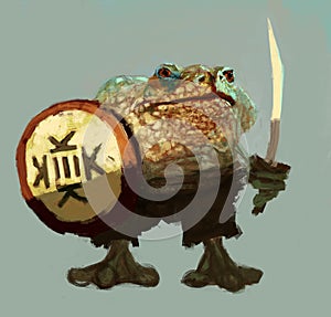 Kekistan frog warrior meme magic caricature realistic amphibian creature hybrid digital painting