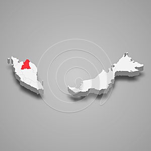 Kelantan state location within Malaysia 3d map