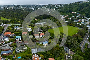 Kelburn Neighborhood and Wellington Botantical Gardens Aerial. NZ