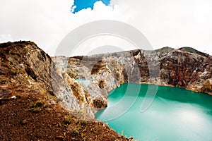 Kelimutu National Park in Indonesia. Colored lakes in Kelimutu volcano crater, Flores.