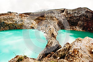 Kelimutu National Park in Indonesia. Colored lakes in Kelimutu volcano crater, Flores.