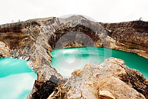 Kelimutu National Park in Indonesia. Colored lakes in Kelimutu volcano crater, Flores.