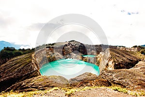 Kelimutu National Park in Indonesia. Colored lakes in Kelimutu volcano crater, Flores.