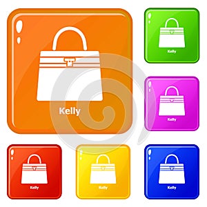 Kelly bag icons set vector color