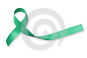 Kelly green awareness ribbon isolated on white background for Gallbladder, Bile Duct cancer, national cancer prevention month photo
