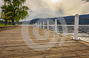 Kelowna Boardwalk, Canada. Promenade along the Okanagan Lake waterfront in Kelowna, BC