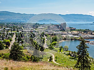 Kelowna, British Columbia, Canada, on the Okanagan lake, city view from mountain overlook