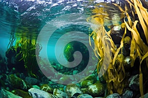 kelp forest undulating in cold winter water