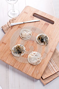 Kelp salad and forshmak seafood appetizer