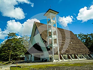 Kemah Injil Indonesia & x28;GKII& x29; church in Kuala Kencana Timika-Papua with a unique tent architecture in the afternoon