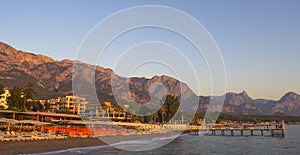 KEMER, TURKEY - OCT 5, 2017: Dawn on a beach in Kemer