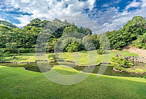 Kencho-ji Zen Garden and pond behind the Hojo Shin-ji Ike. Kamakura, Japan. photo