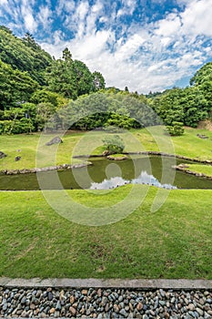 Kencho-ji Zen Garden and pond behind the Hojo Shin-ji Ike. Kamakura, Japan.