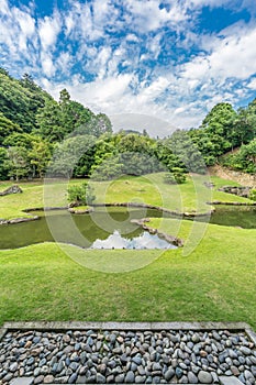 Kencho-ji Zen Garden and pond behind the Hojo Shin-ji Ike. Kamakura, Japan.