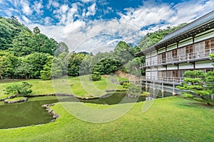 Kencho-ji Zen Garden and pond behind the Hojo Shin-ji Ike. Kamakura, Japan. photo