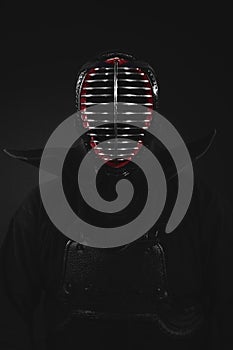 Kendo fighter Portrait Close up. Tradition kendo armor.