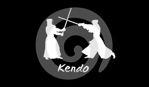 Kendo fighters in traditional clothes silhouette