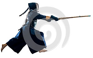 Kendo martial arts fighters silhouette isolated white bacground