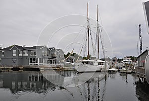 Kennebunkport, Maine, 30th June: Sailing Boats in the Harbor from Kennebunkport in Maine state of USA