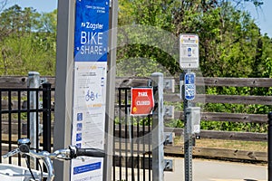 Park closed sign at Cobb County park during mandatory stay at home shelter in place order passed for Covid-19 Corona Virus