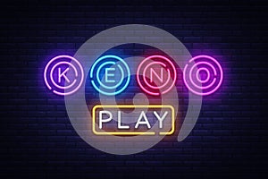 Keno Logo Vector. Keno Lottery neon sign, design template, modern trend design, night neon signboard, night bright