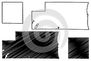 Kenosha and Green County, State of Wisconsin U.S. county, United States of America, US map vector illustration, scribble sketch