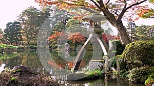 Kenrokuen garden during momiji season, Kanazawa city, Ishikawa prefecture, Japan