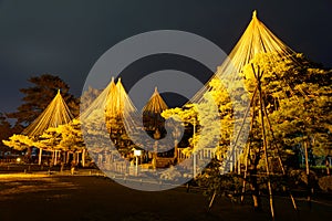 Kenrokuen Garden at night in Kanazawa, Japan