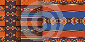 Kente cloth. African textile. Ethnic seamless patterns. Tribal geometric print