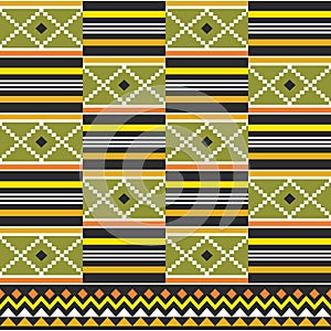Kente geometric vector seamless pattern, tribal African nwentoma cloth style design perfect for fabrics and textiles