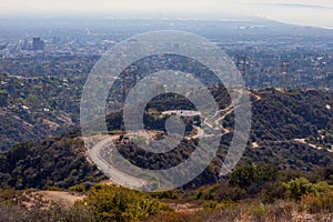 Kenter trail hike path in Brentwood, Los Angeles, California. Stunning panoramic view overlooking West La including