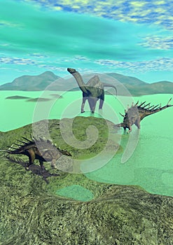 Kentrosaurus and dicraeosaurus dinosaur - 3d