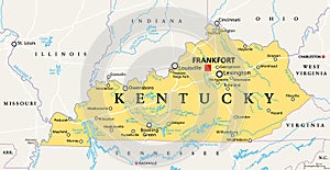 Kentucky, KY, political map, Bluegrass State, Southeastern US state photo