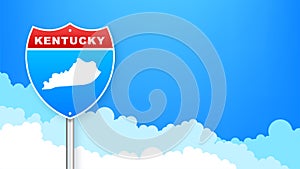 Kentucky map on road sign. Welcome to State of Kentucky . Vector illustration.