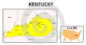 Kentucky Map. State and district map of Kentucky. Administrative and political map of Kentucky with major district