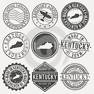 Kentucky Set of Stamps. Travel Stamp. Made In Product. Design Seals Old Style Insignia.