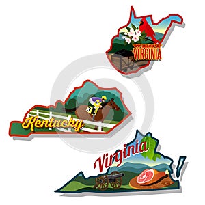 Kentucky West Virginia and Virginia state illustra