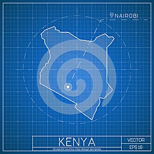 Kenya blueprint map template with capital city.