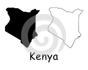 Kenya Country Map. Black silhouette and outline isolated on white background. EPS Vector