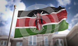 Kenya Flag 3D Rendering on Blue Sky Building Background