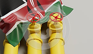 Kenya flag covering an oil and gas fuel pipe line. Oil industry concept. 3D Rendering