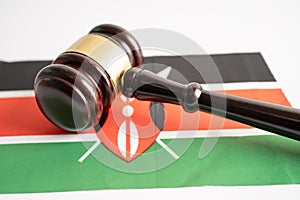 Kenya flag with gavel for judge lawyer. Law and justice court concept