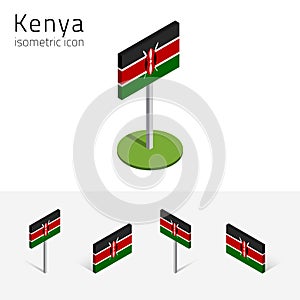 Kenya flag, vector 3D isometric flat icons