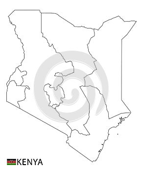 Kenya map, black and white detailed outline regions of the country