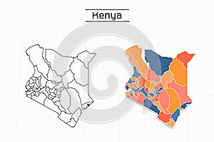 Kenya map city vector divided by colorful outline simplicity style. Have 2 versions, black thin line version and colorful version.